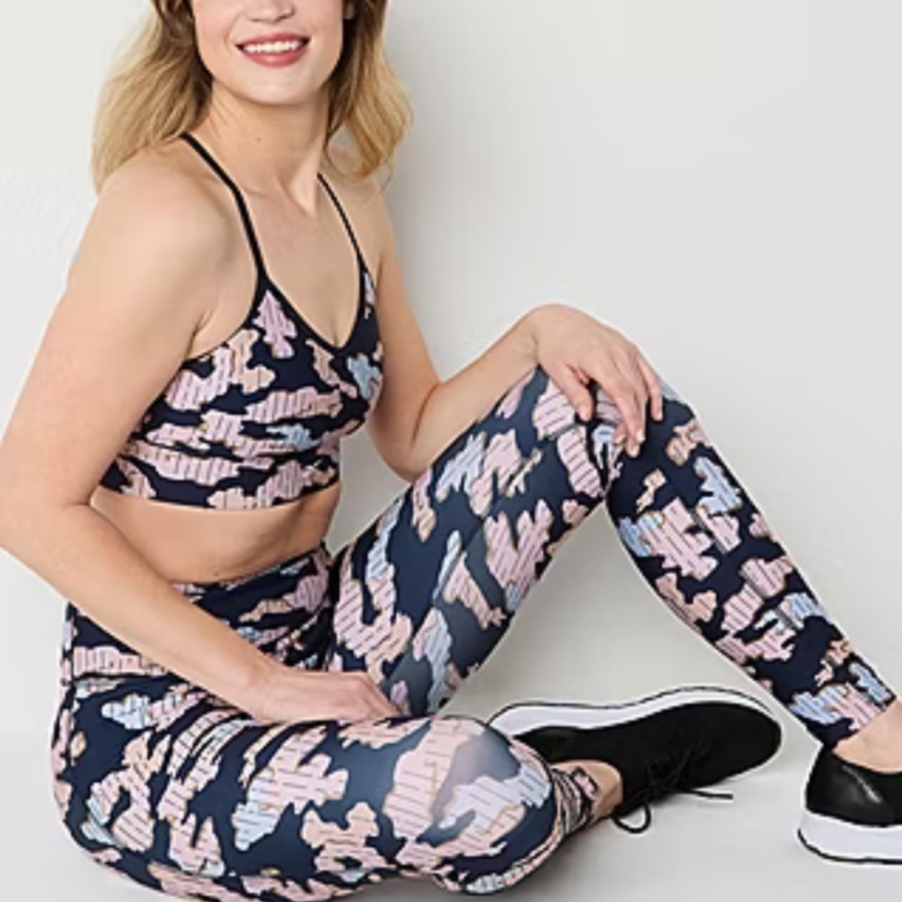 Reebok ID Train Camo Sports Bra and Leggings Vector Blue M NWT